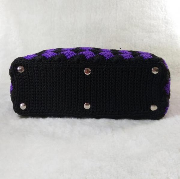 Multi color handmade crochet purse wooden double handles