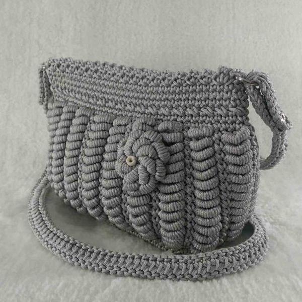 Grey color handmade crochet cross-body bag