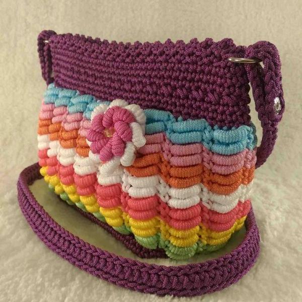 Multi color handmade crochet cross-body bag