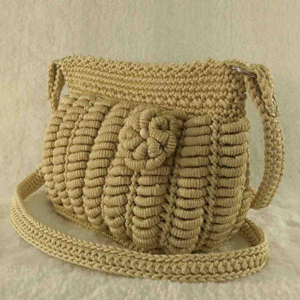 Creamy handmade crochet cross-body bag