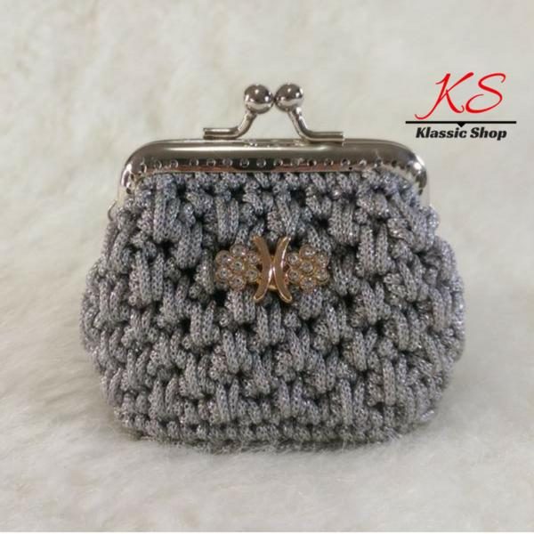 Gray-light mini crochet coin purse