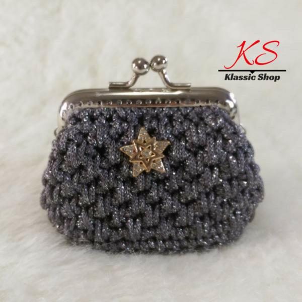 Gray dark mini crochet coin purse