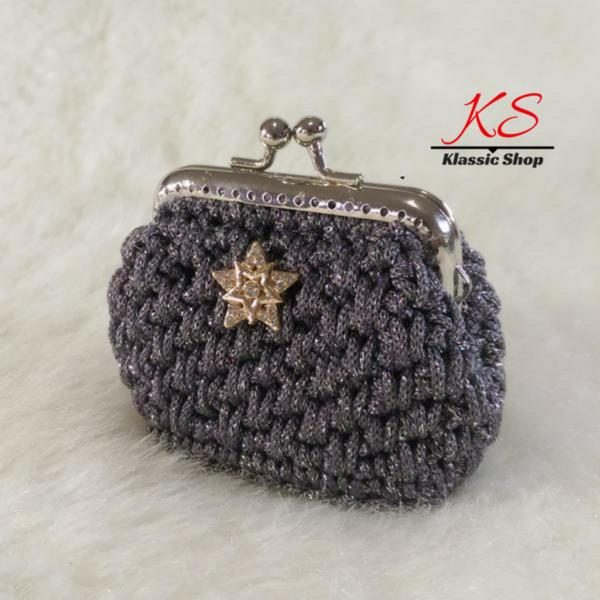 Gray-dark mini crochet coin purse