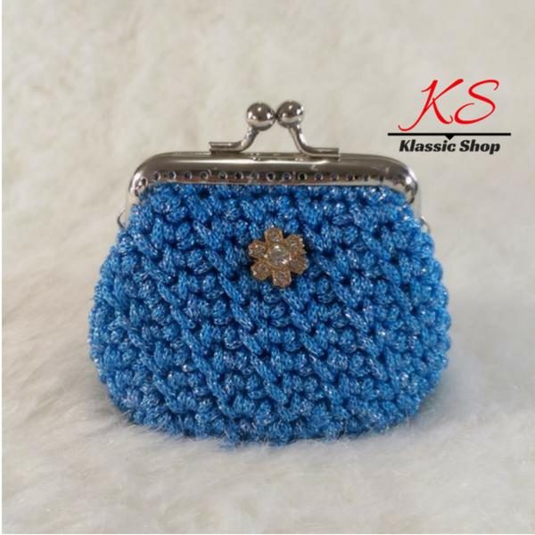 Blue-light mini crochet coin purse