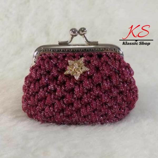 Burgundy mini crochet coin purse