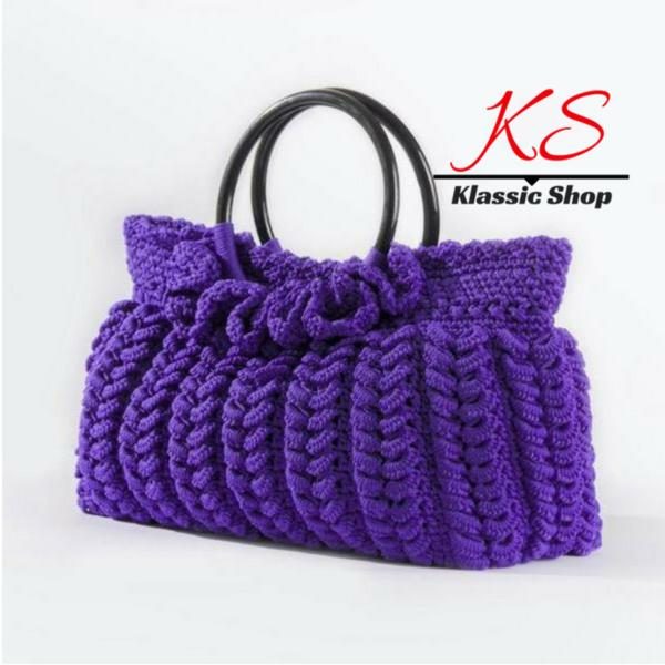 Purple color handmade crochet purse double round handle